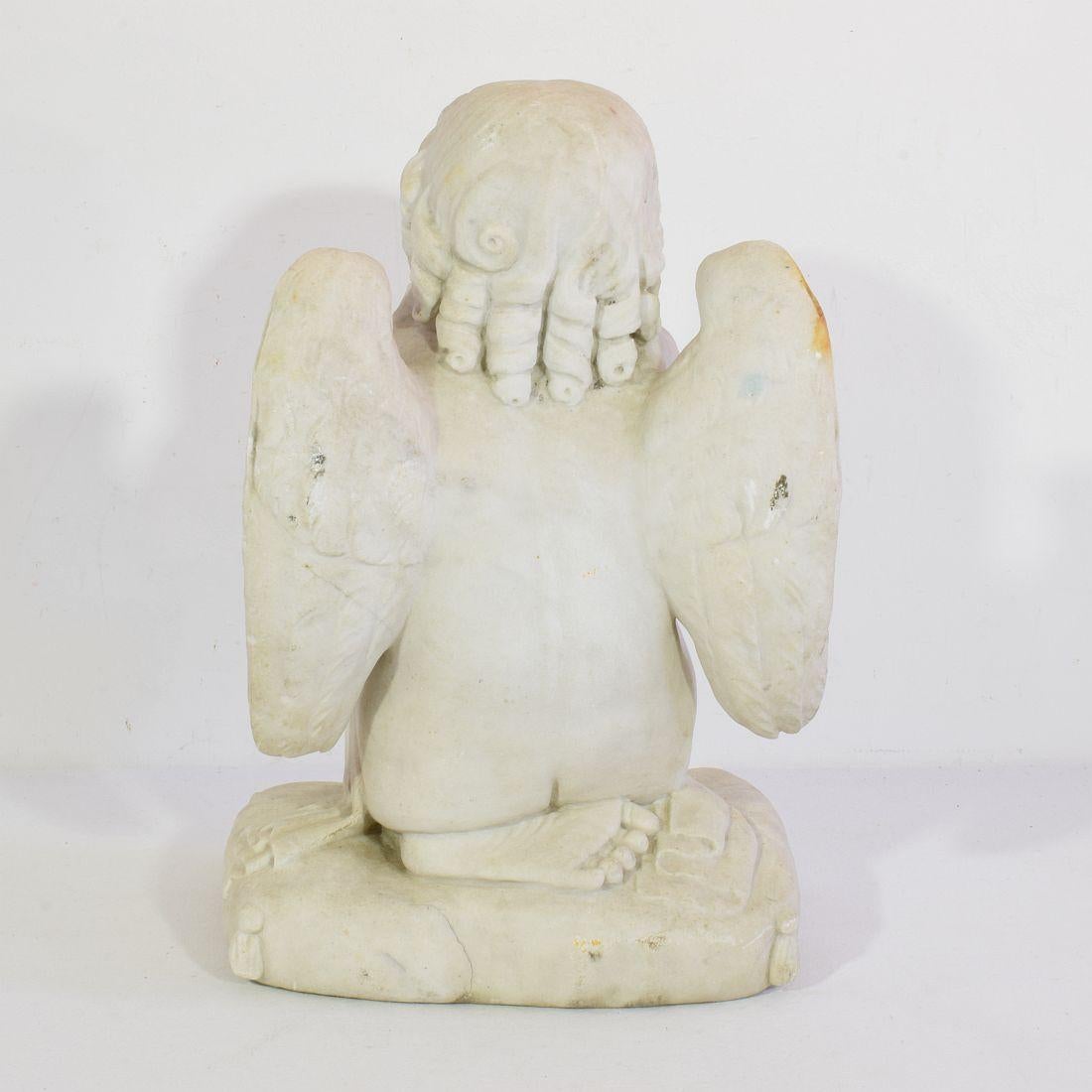 19th Century French Carved White Marble Angel For Sale 3