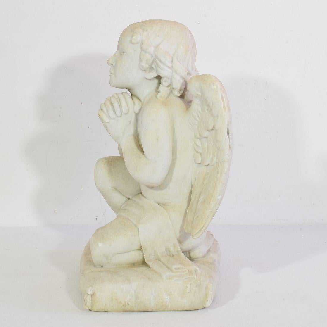 19th Century French Carved White Marble Angel For Sale 4