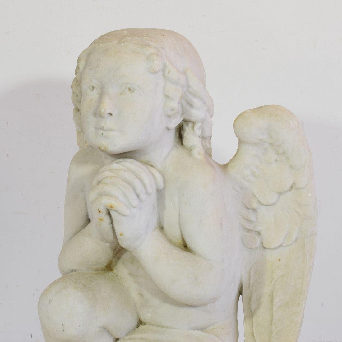 19th Century French Carved White Marble Angel For Sale 5