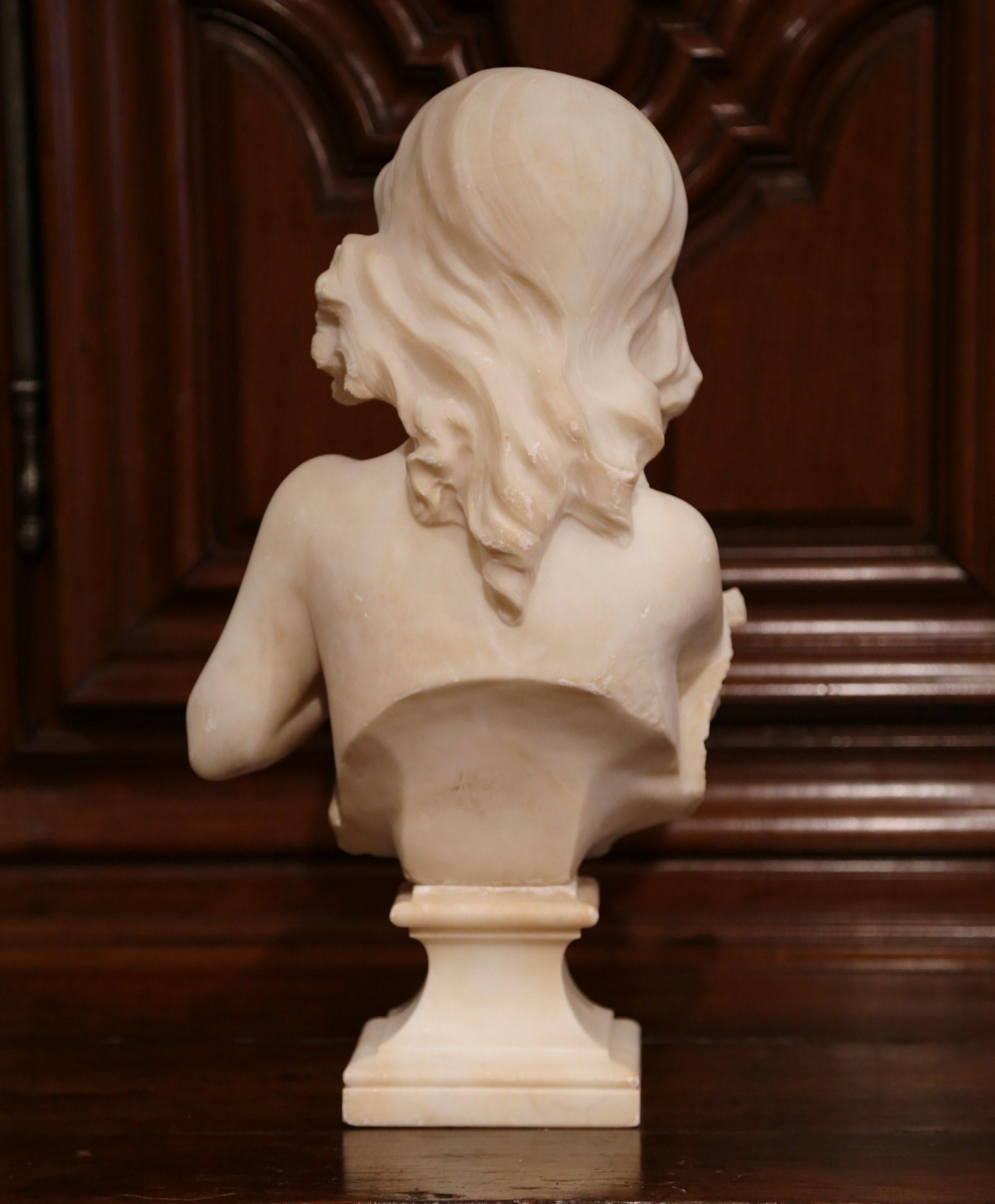 19th Century French Carved White Marble Bust of Young Beauty Signed Adolphe 2