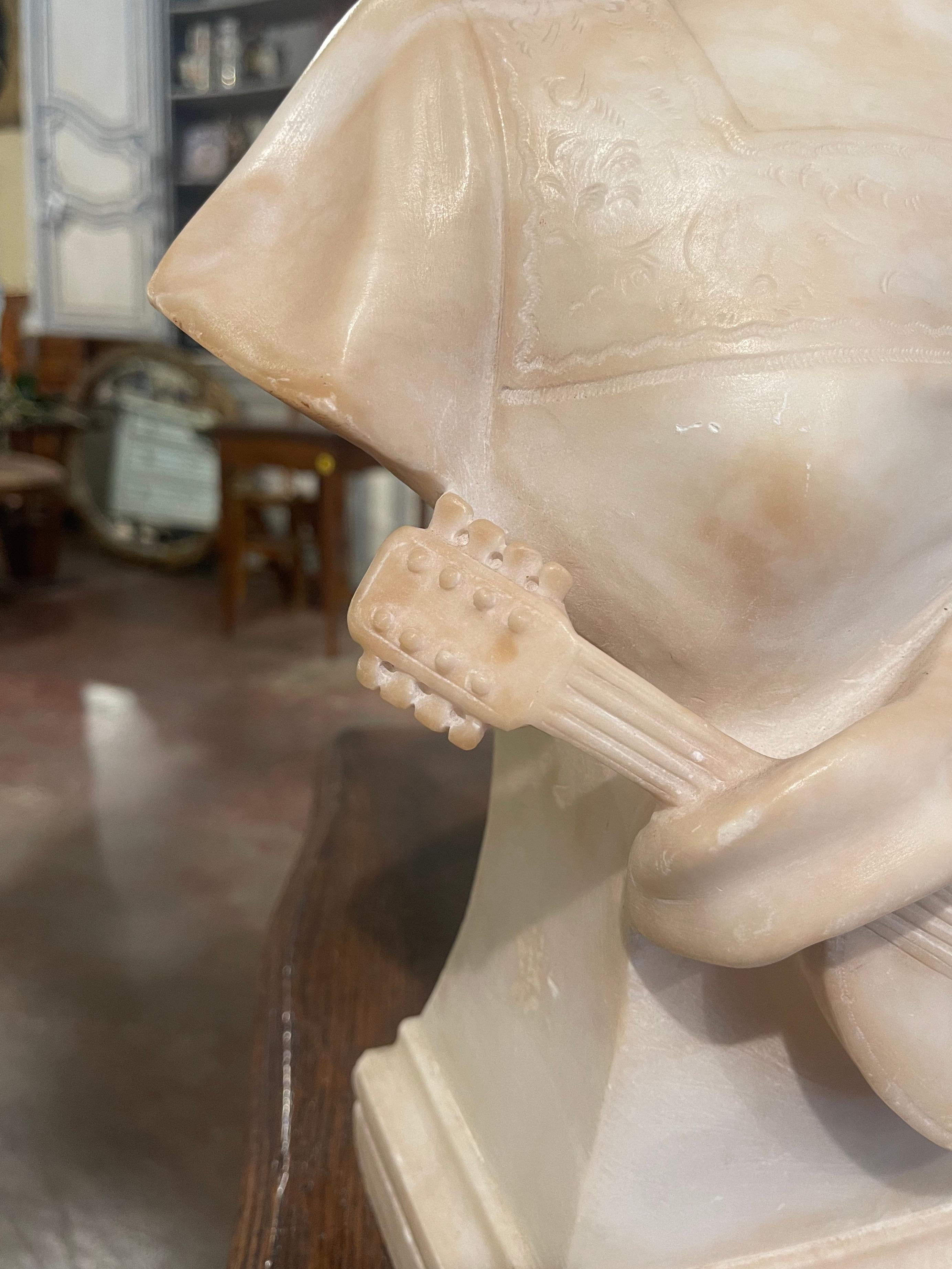 19th Century French Carved White Marble Bust of Young Beauty with Lute For Sale 6