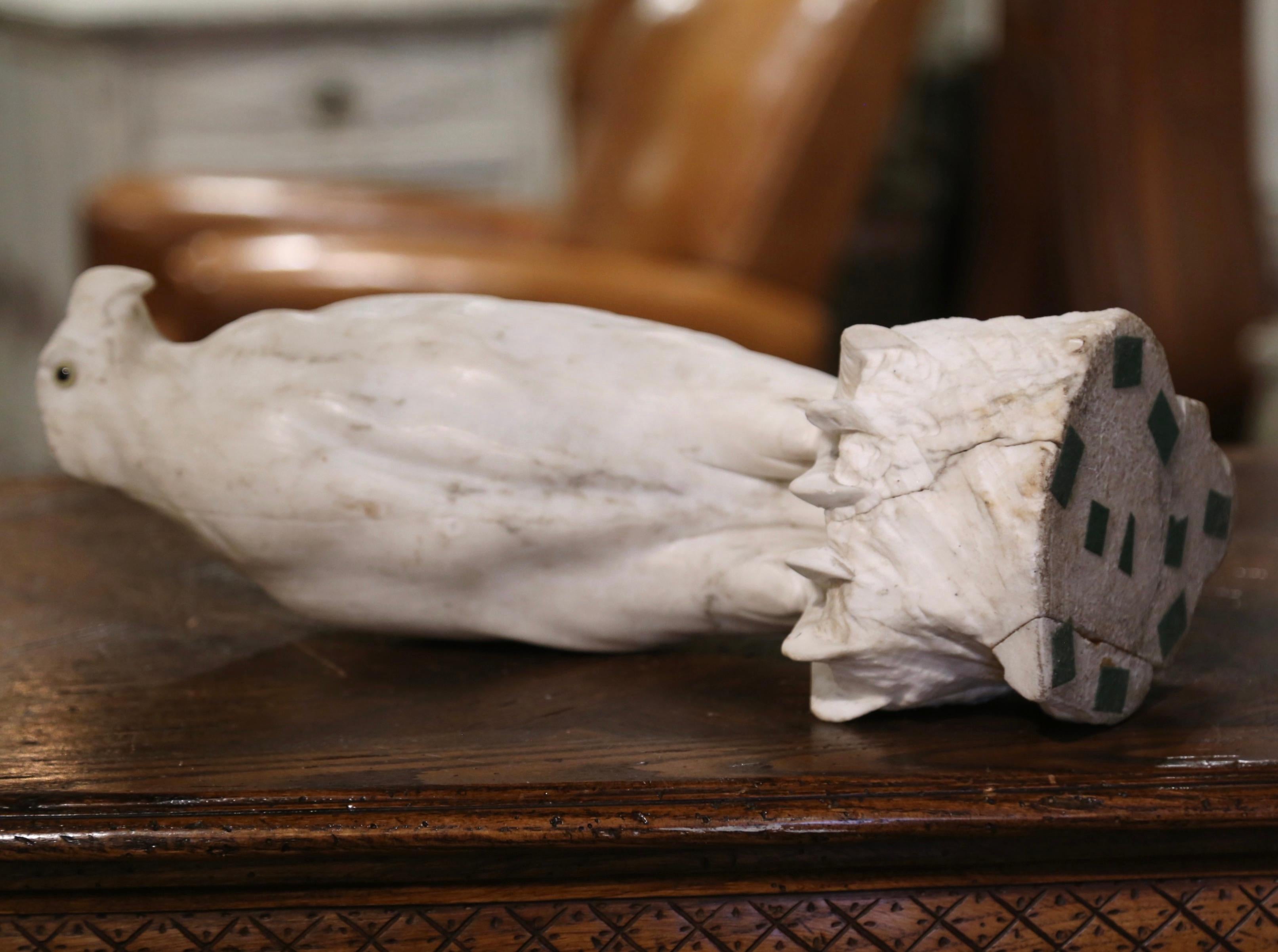 19th Century French Carved White Marble Eagle Sculpture with Glass Eyes For Sale 4