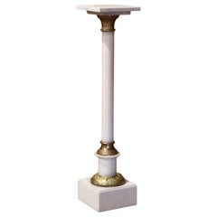 19th Century French Carved White Marble Pedestal Table with Brass Mounts