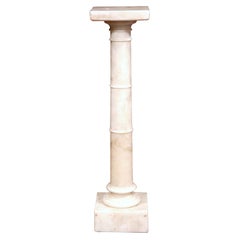 19th Century French Carved White Marble Pedestal with Swivel Square Top