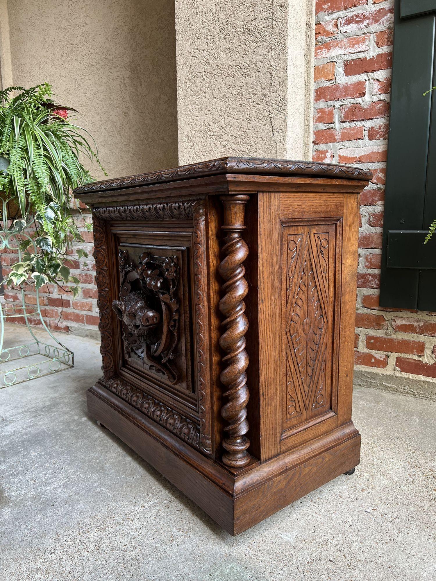 19th Century French Carved Wine Cellarette Cabinet Black Forest Chest Hog Boar In Good Condition For Sale In Shreveport, LA