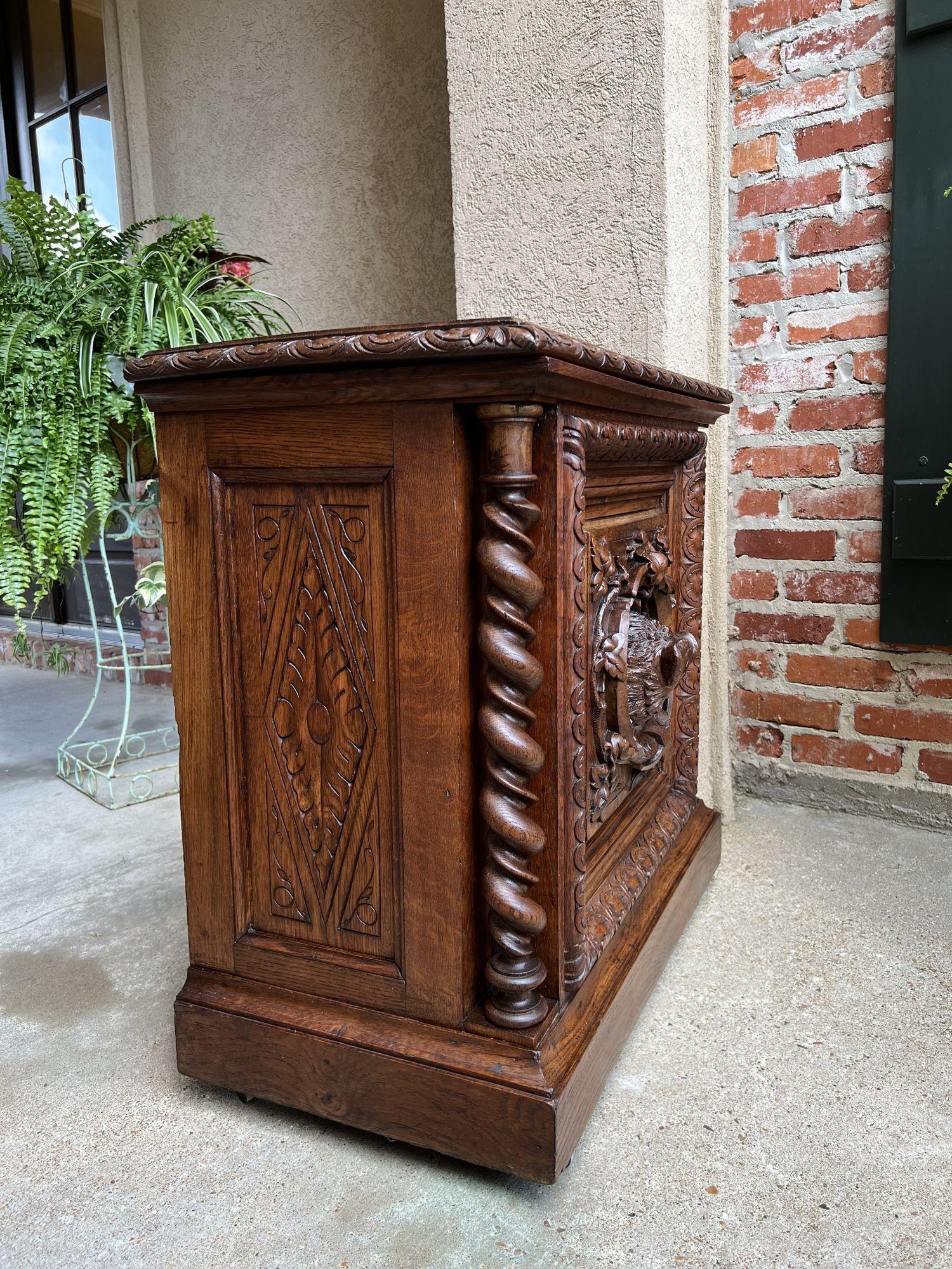Late 19th Century 19th Century French Carved Wine Cellarette Cabinet Black Forest Chest Hog Boar For Sale