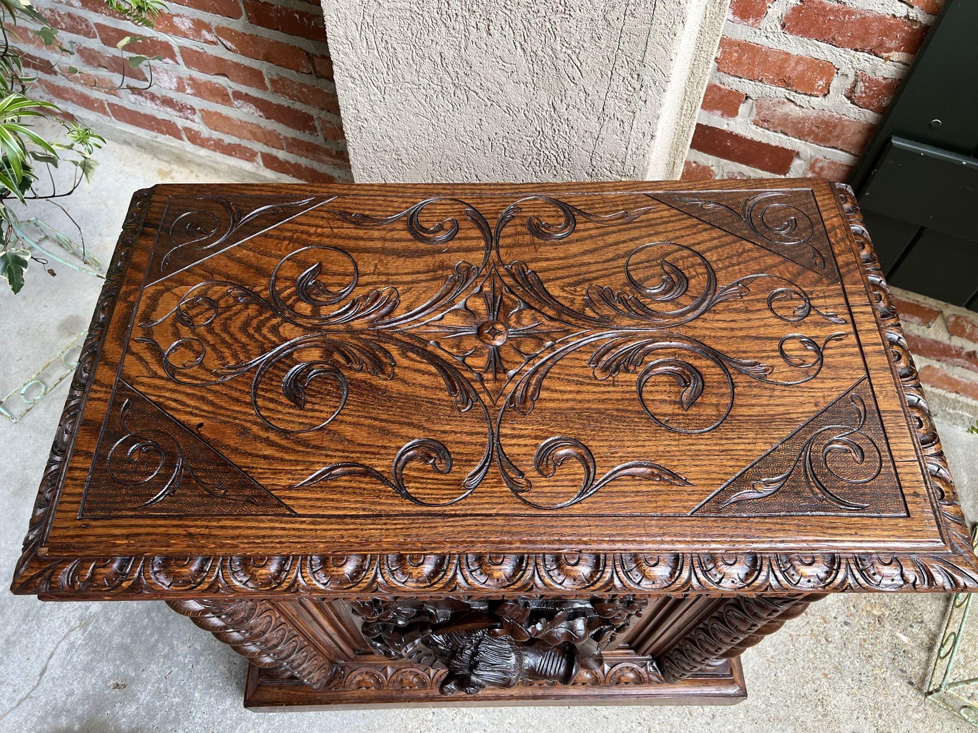 19th Century French Carved Wine Cellarette Cabinet Black Forest Chest Hog Boar For Sale 1