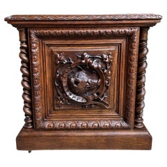 19th Century French Carved Wine Cellarette Cabinet Black Forest Chest Hog Boar