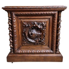 Antique French Cabinet Black Forest Chest Trunk Carved Oak Hog Boar c1890