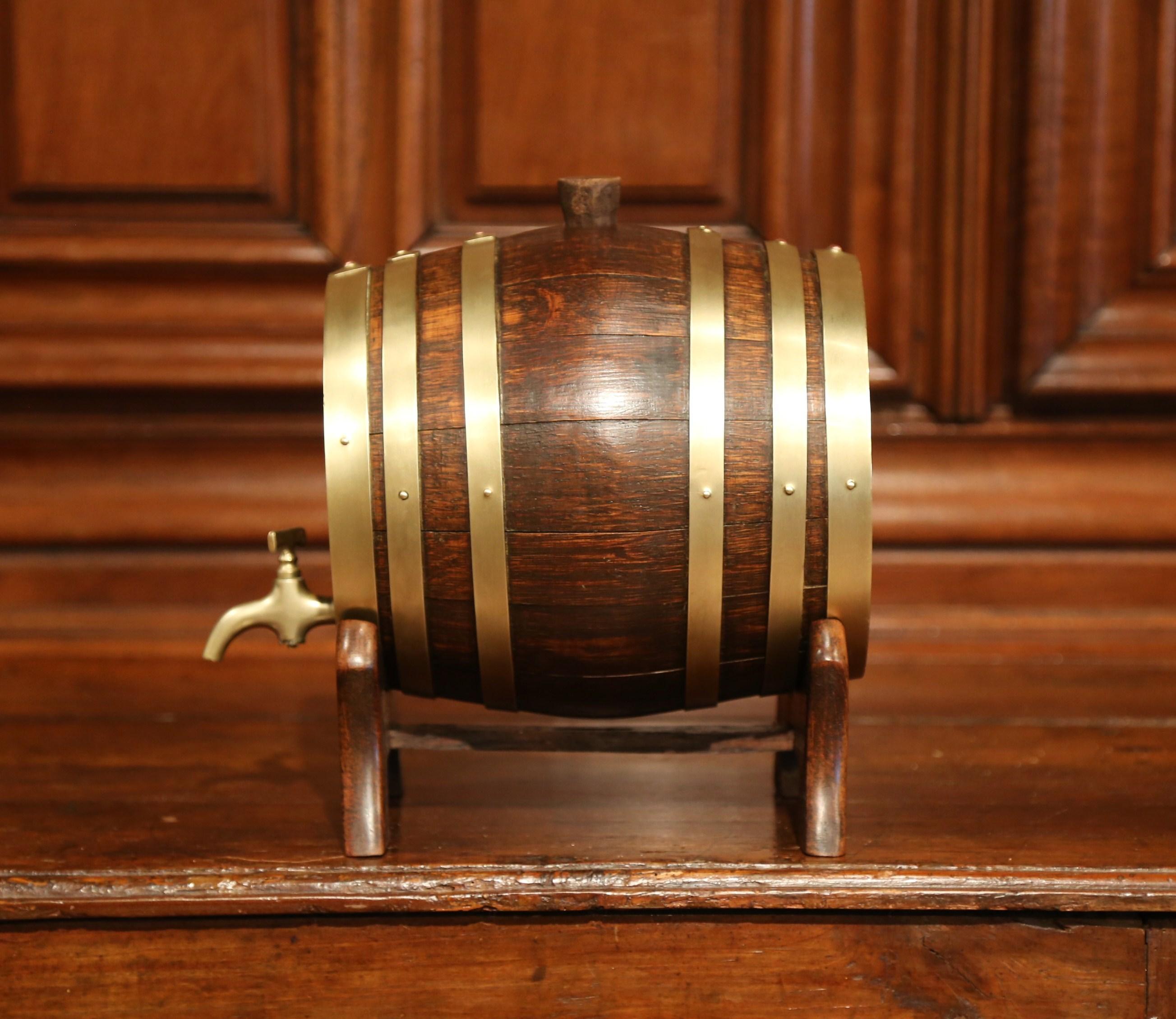 19th Century French Carved Wood and Brass Cognac Barrel on Stand 2