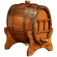 19th Century French Carved Wood and Iron Calvados Barrel on Stand from Normandy