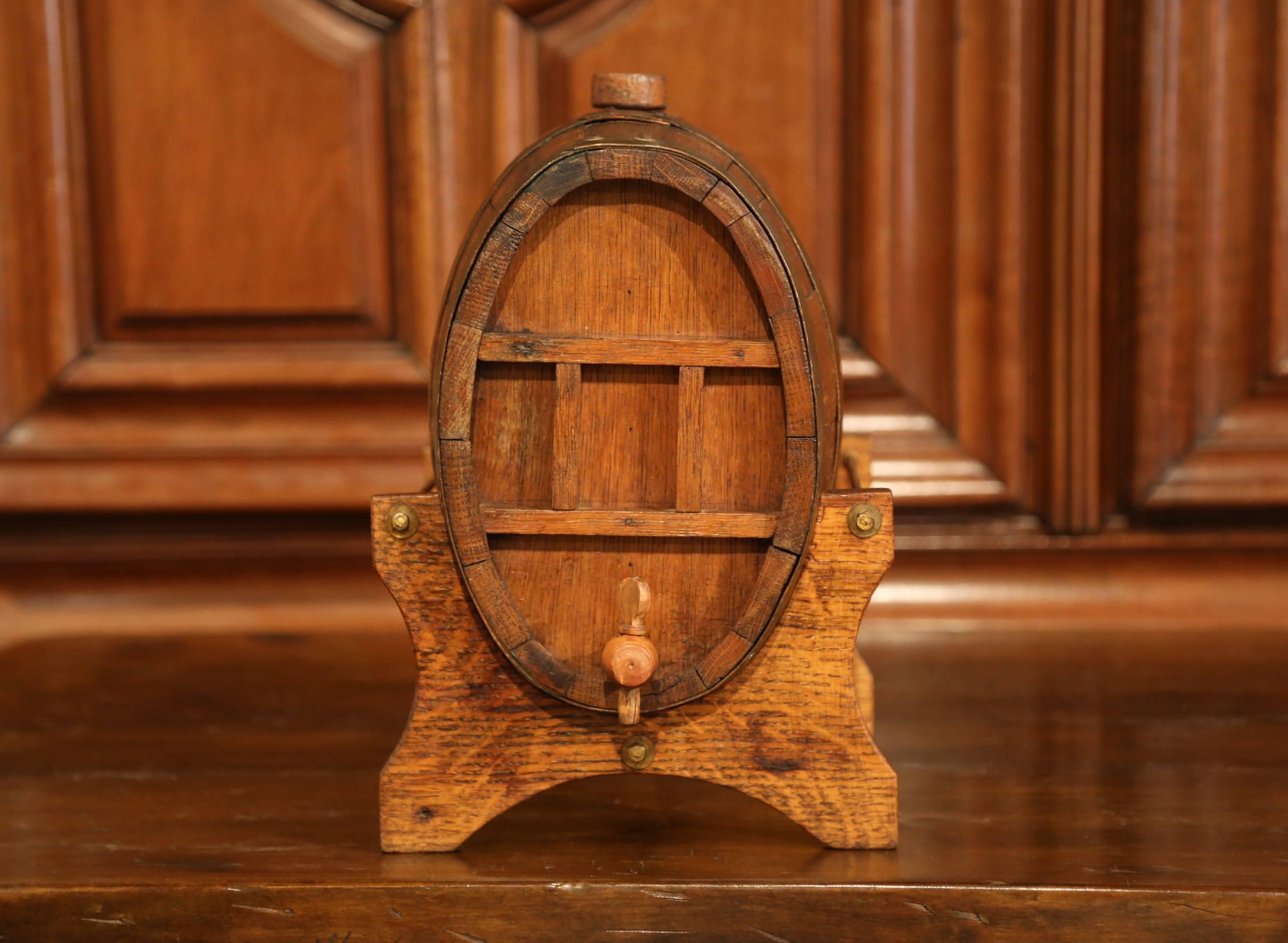 Hand-Carved 19th Century French Carved Wood and Iron Calvados Barrel on Stand from Normandy
