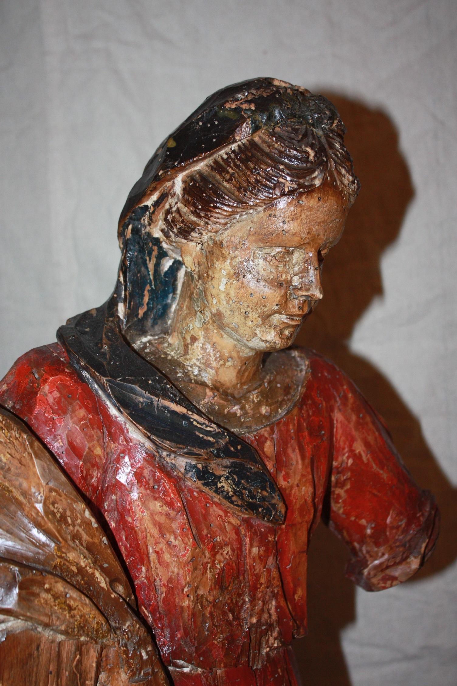 19th Century French Carved Wood and Polychrome Virgin Mary Statue 5