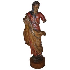19th Century French Carved Wood and Polychrome Virgin Mary Statue
