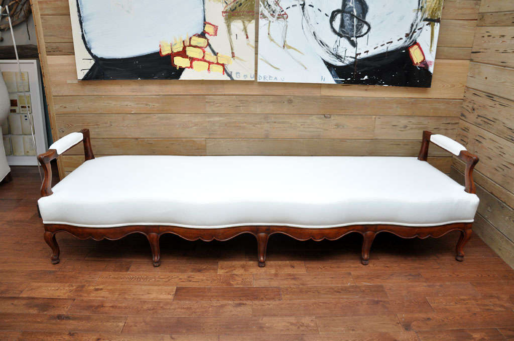 19th Century French Carved Wood and Upholstered Bench In Good Condition In Chicago, IL