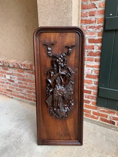 19th Century French Carved Wood Black Forest Hunt Wall Plaque Hanging Pheasant