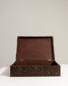 19th Century French Carved Wood Box with Leaf Motif, Antique Decor