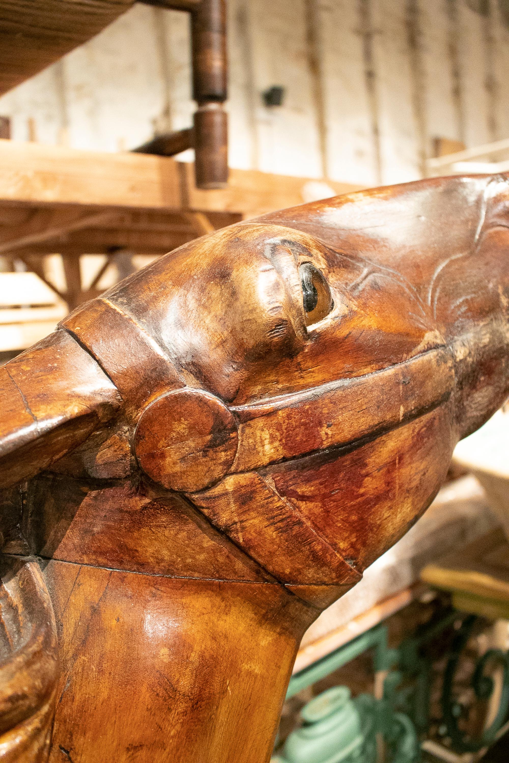 19th century French carved wood carousel horse with glass eyes.