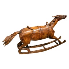 cheval de manège en bois sculpté français du 19ème siècle