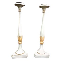 19th Century French Carved Wood Floor Standing Candlesticks
