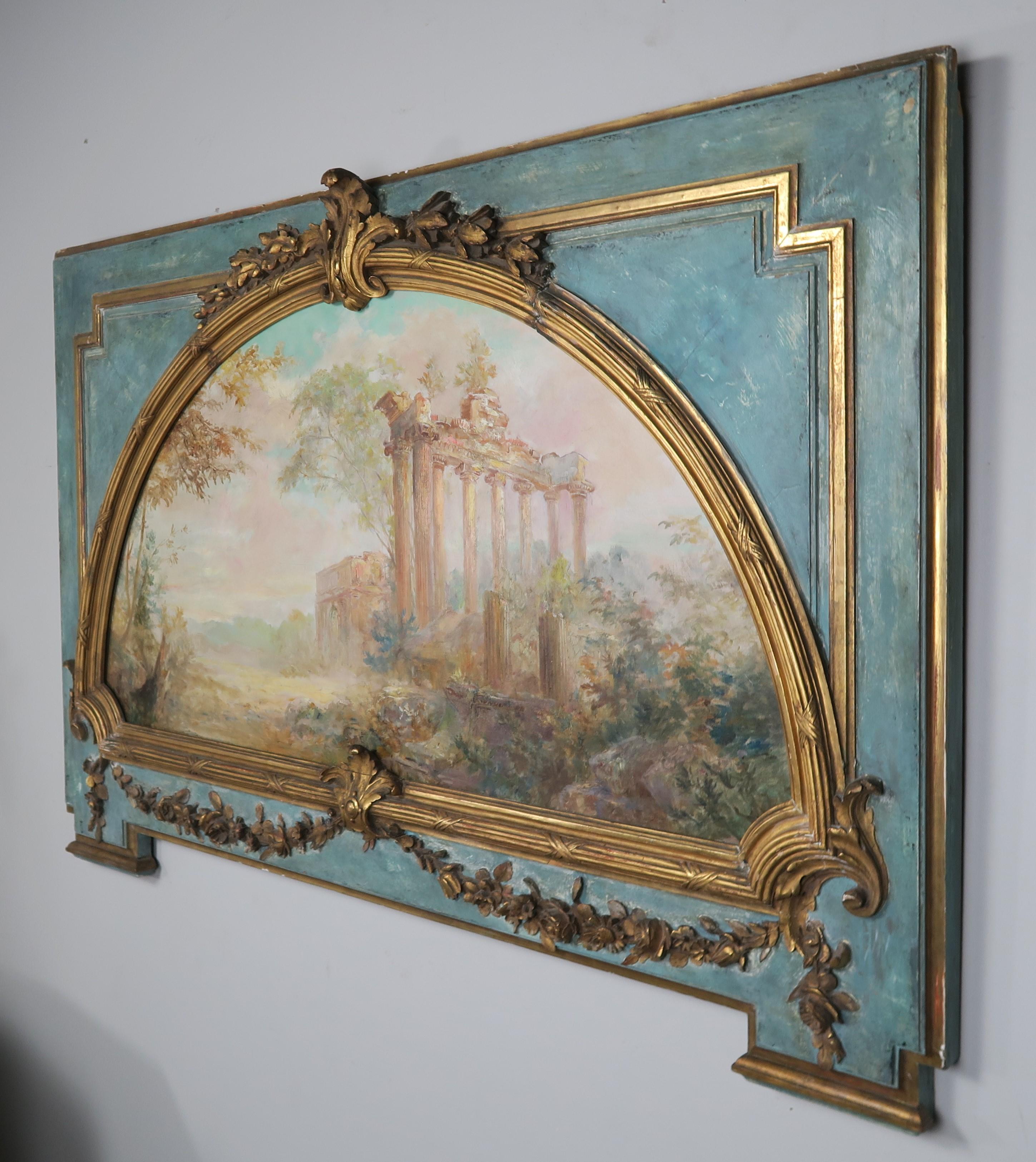 19th Century French Carved Wood Panel with Painted Inset Canvas Panel 8