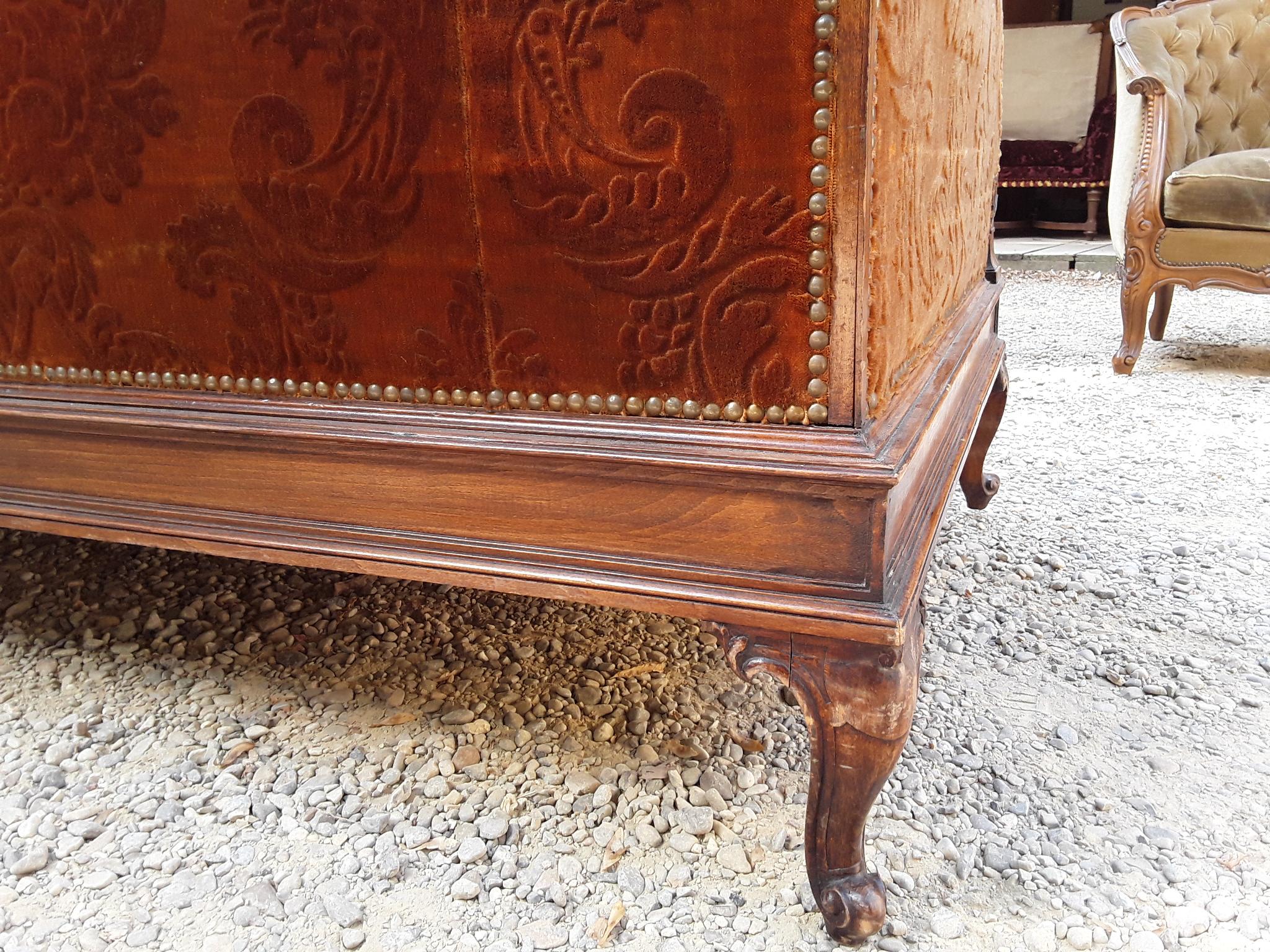 19th Century French Carved Wood Sofa with Its Original Velvet Cover from 1890s 4