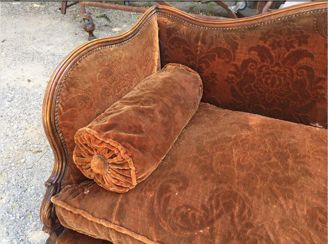 Late 19th Century 19th Century French Carved Wood Sofa with Its Original Velvet Cover from 1890s