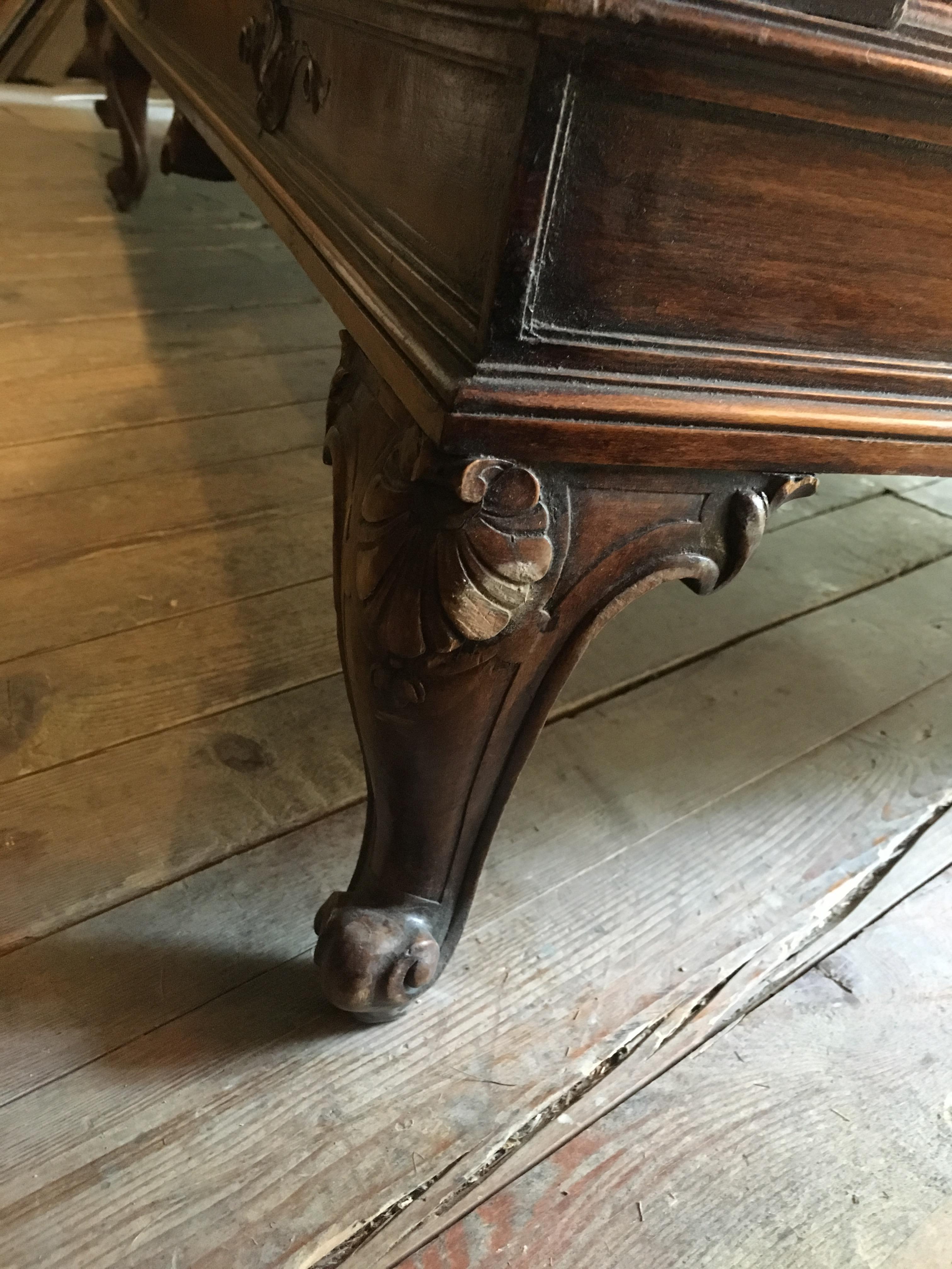 19th Century French Carved Wood Sofa with Its Original Velvet Cover from 1890s 1