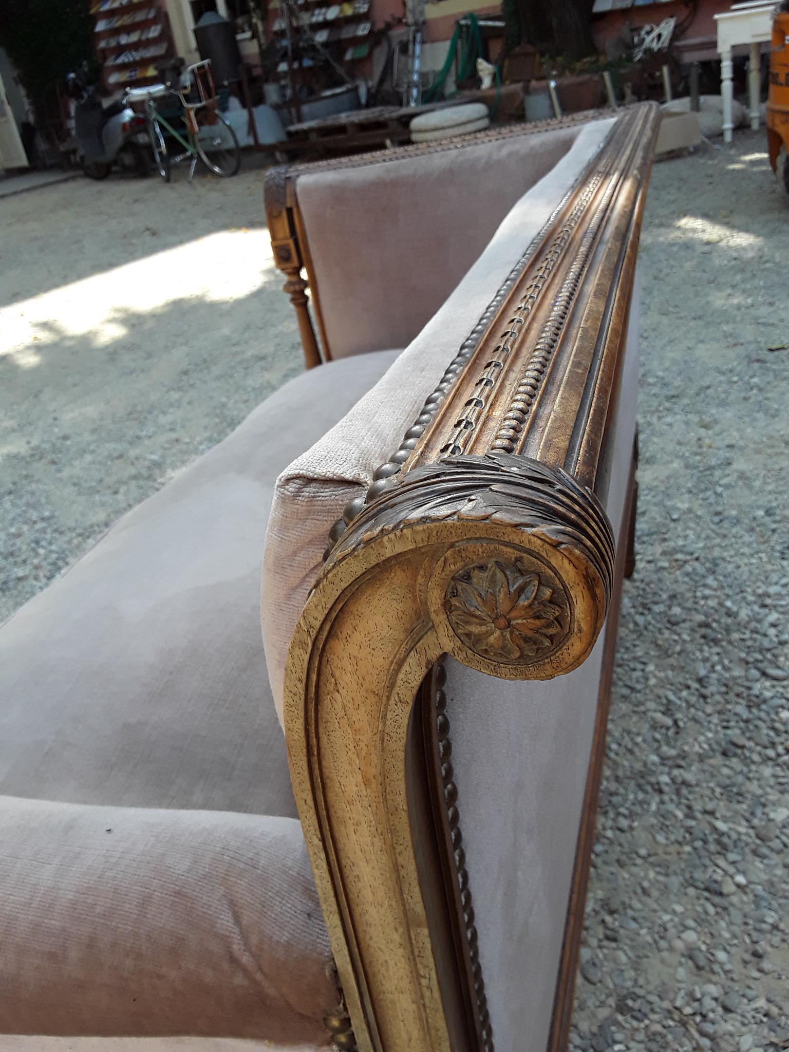 19th Century French Carved Wood Sofa with Original Fabric For Sale 5