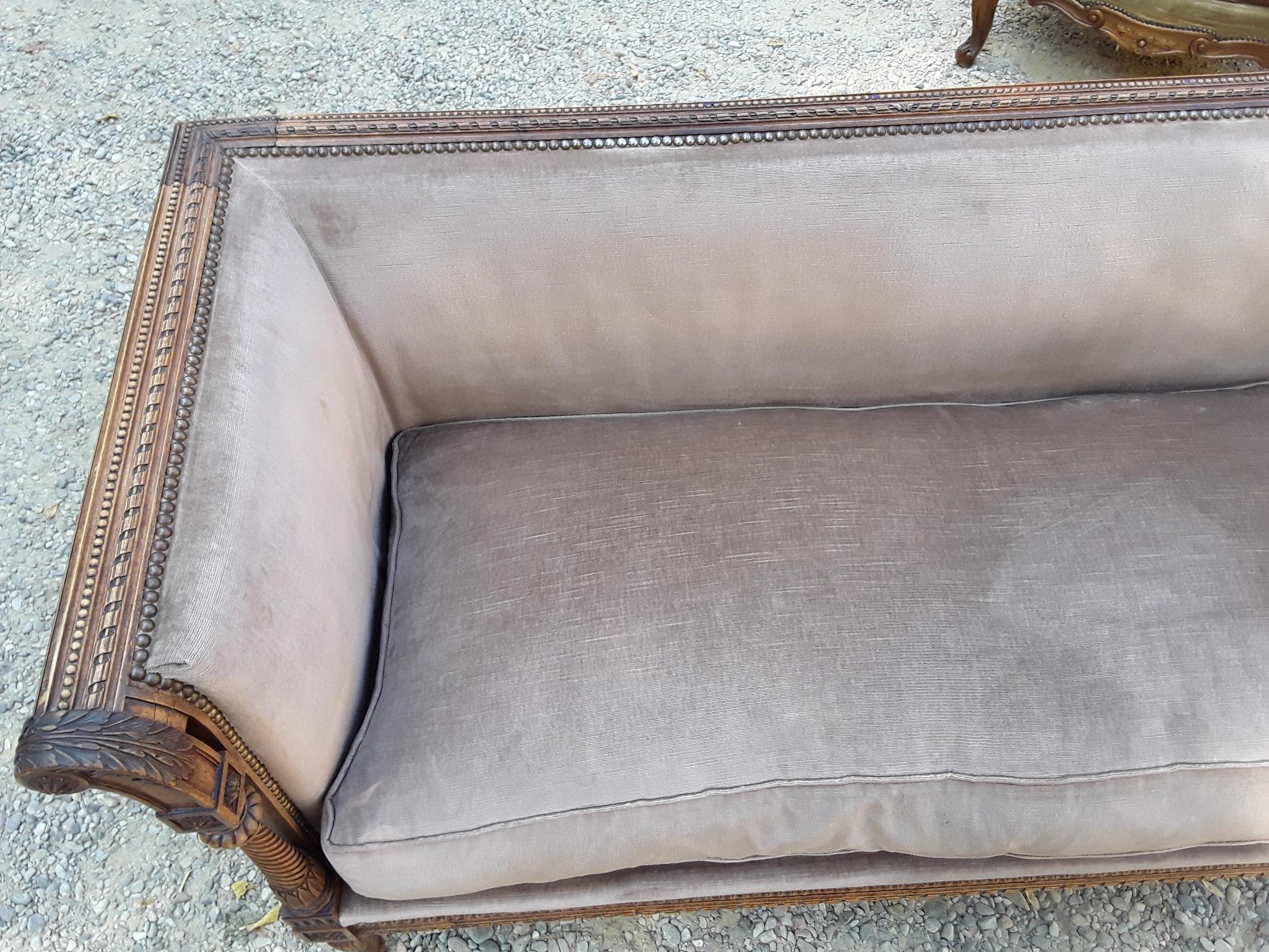 19th Century French Carved Wood Sofa with Original Fabric For Sale 1