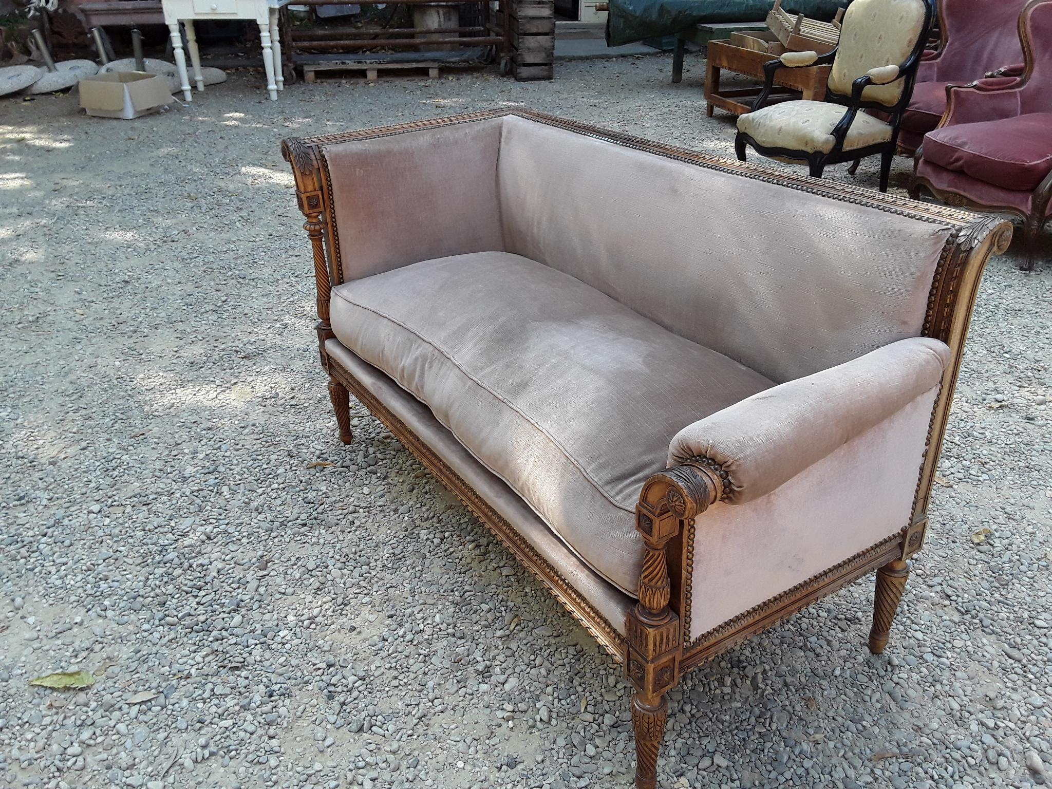 19th Century French Carved Wood Sofa with Original Fabric For Sale 2