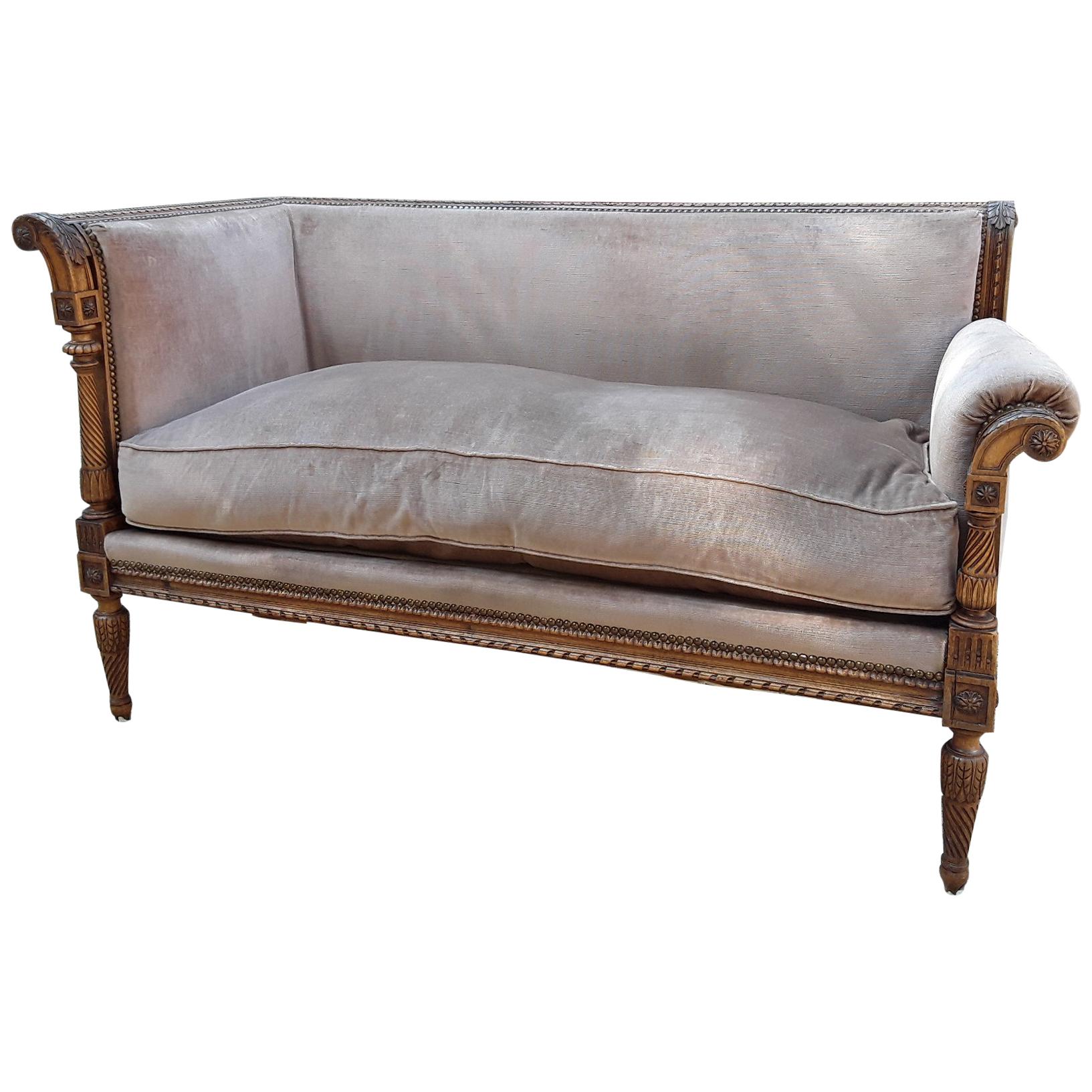 19th Century French Carved Wood Sofa with Original Fabric For Sale