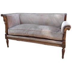 19th Century French Carved Wood Sofa with Original Fabric
