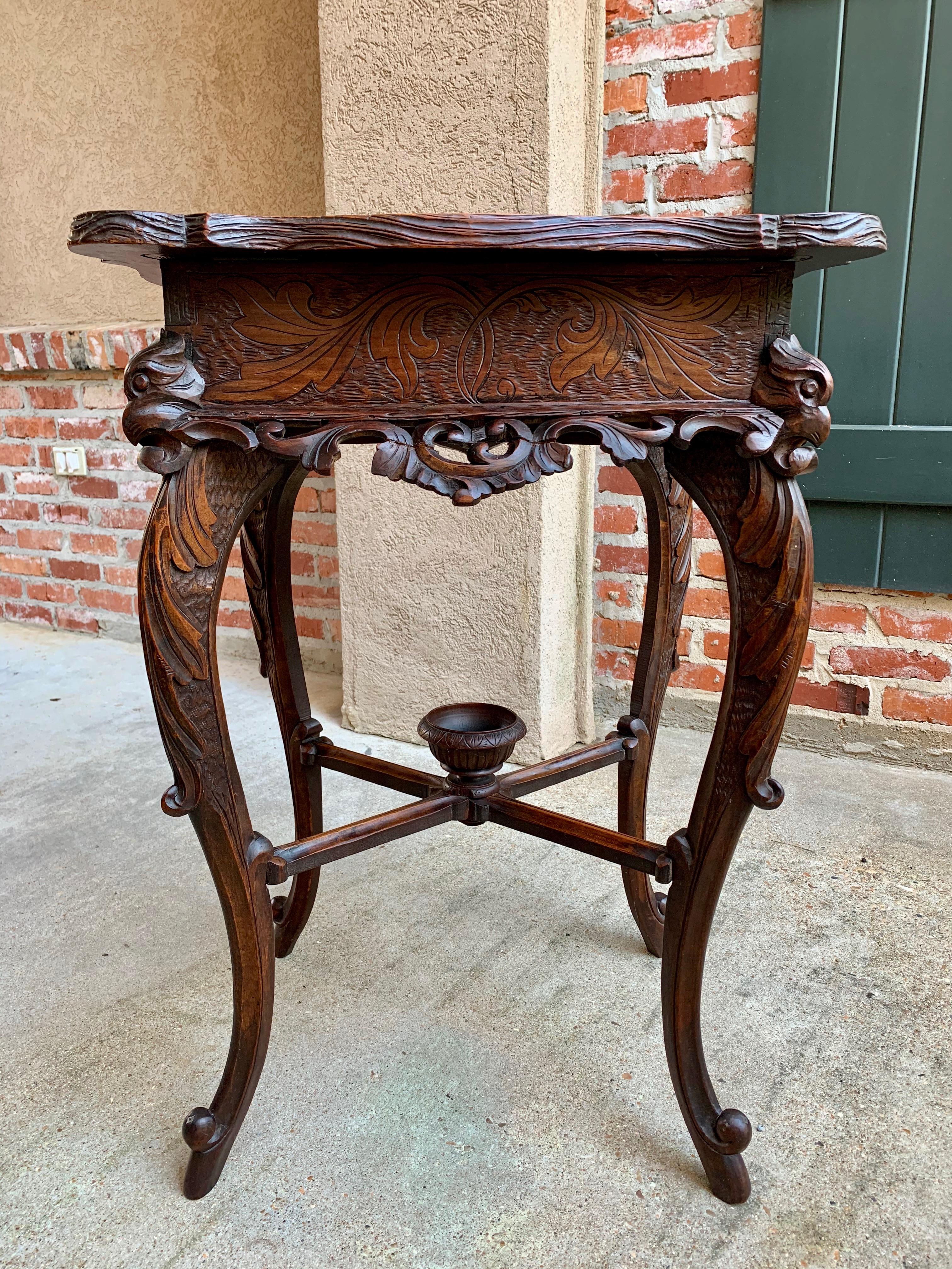 Hand-Carved Antique French Carved Side Table Jewelry Cabinet Renaissance Louis XV c1890 For Sale