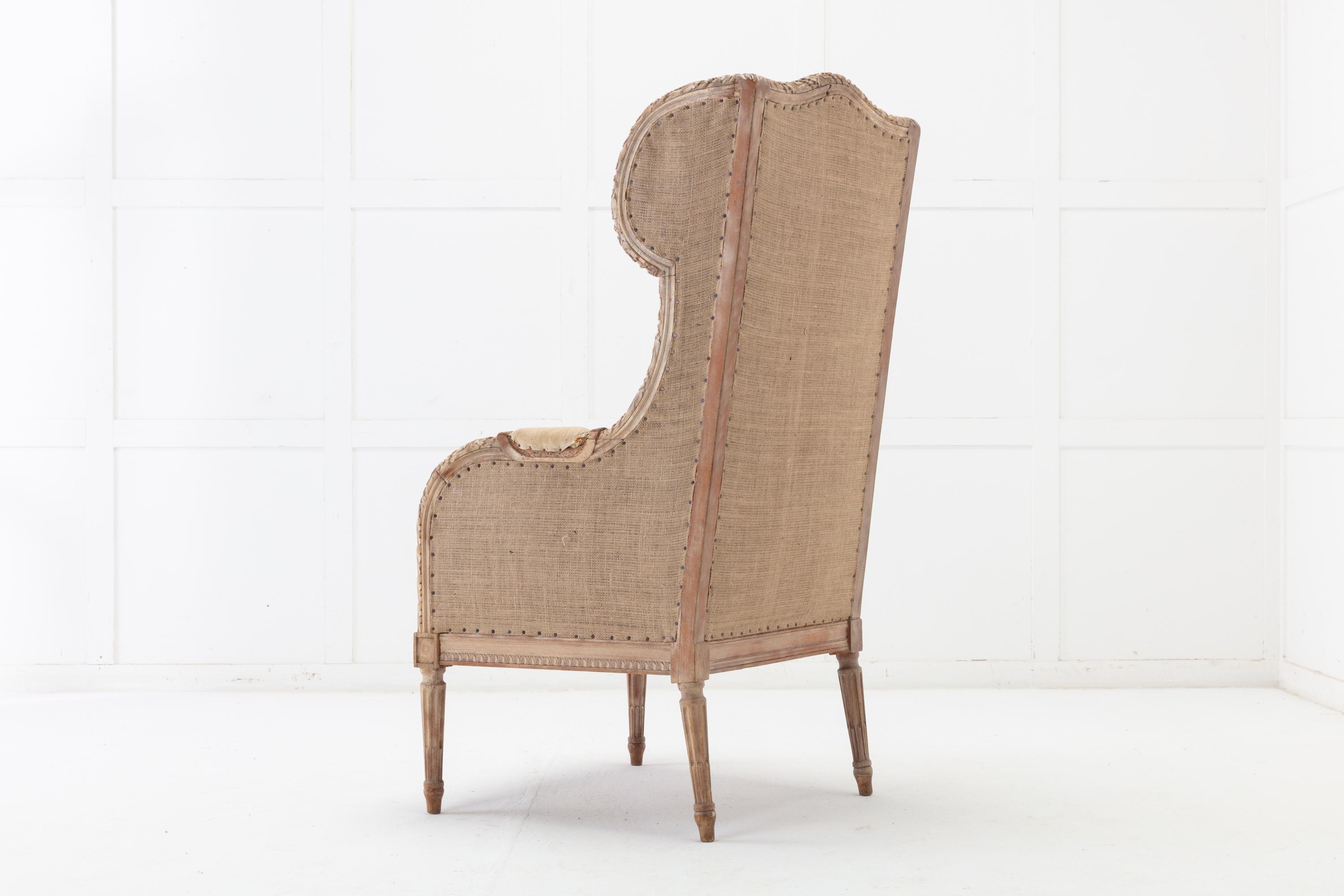 19th Century French Carved Wood Wing Chair 7
