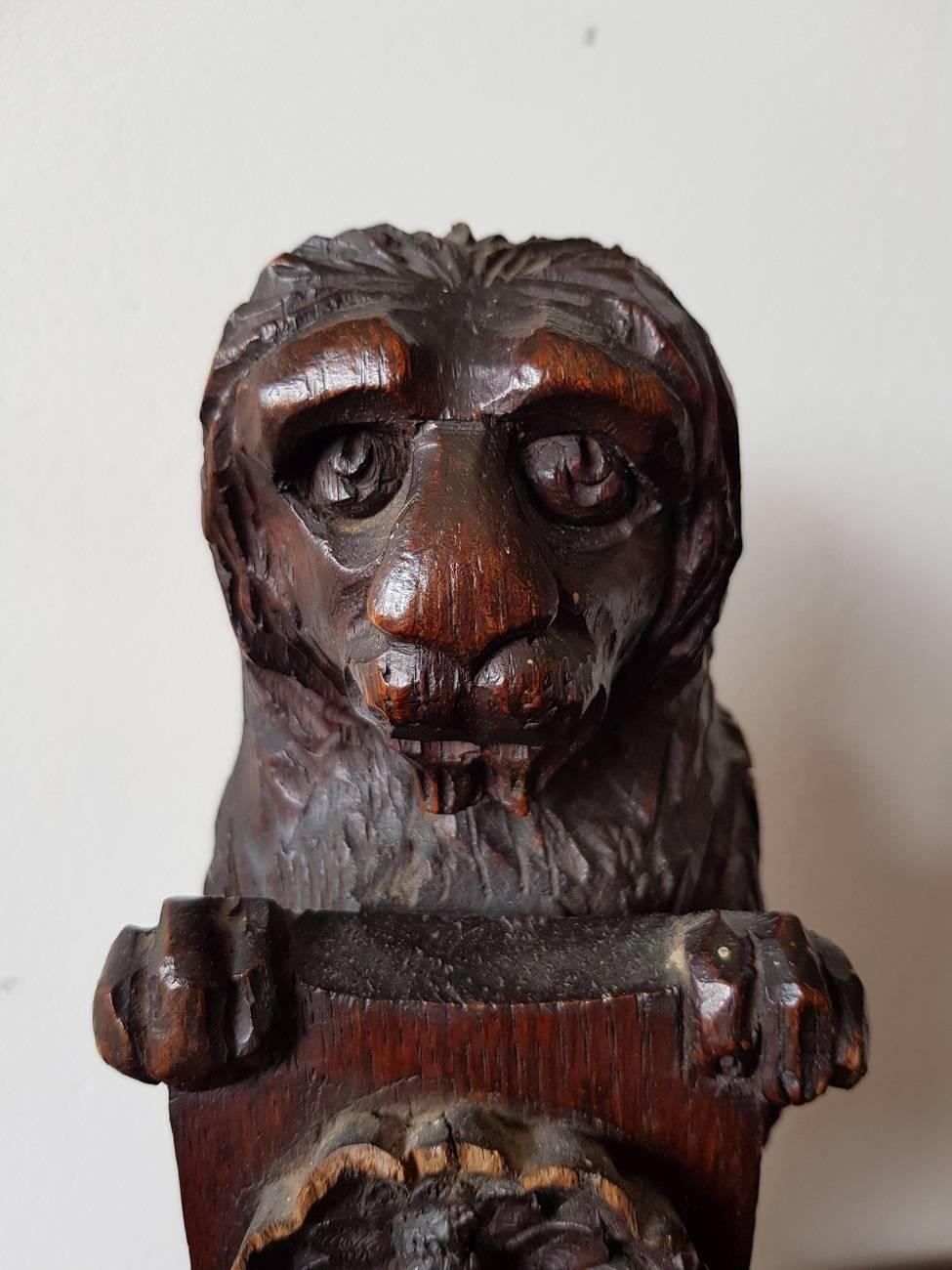 Hand-Carved 19th Century French Carved Wooden Lion