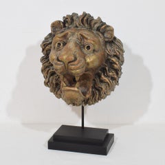 19th Century French Carved Wooden Lion Head