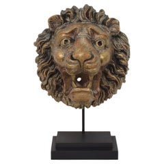 19th Century French Carved Wooden Lion Head