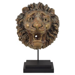19th Century French Carved Wooden Lion Head