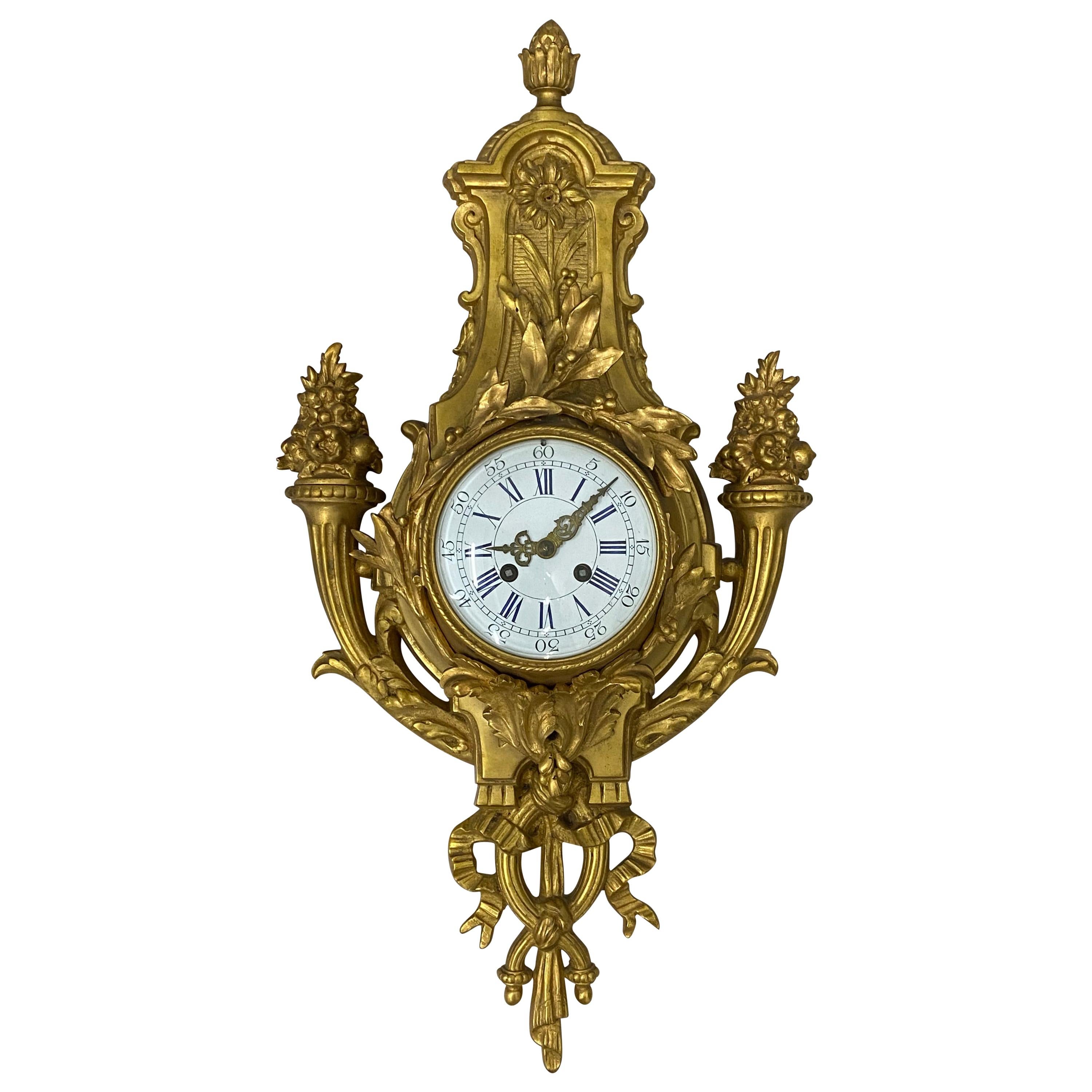 19th Century French Cast Bronze and Gilded Wall Clock, circa 1880