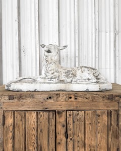 Statua di animale pastorale in cemento fuso francese del XIX secolo