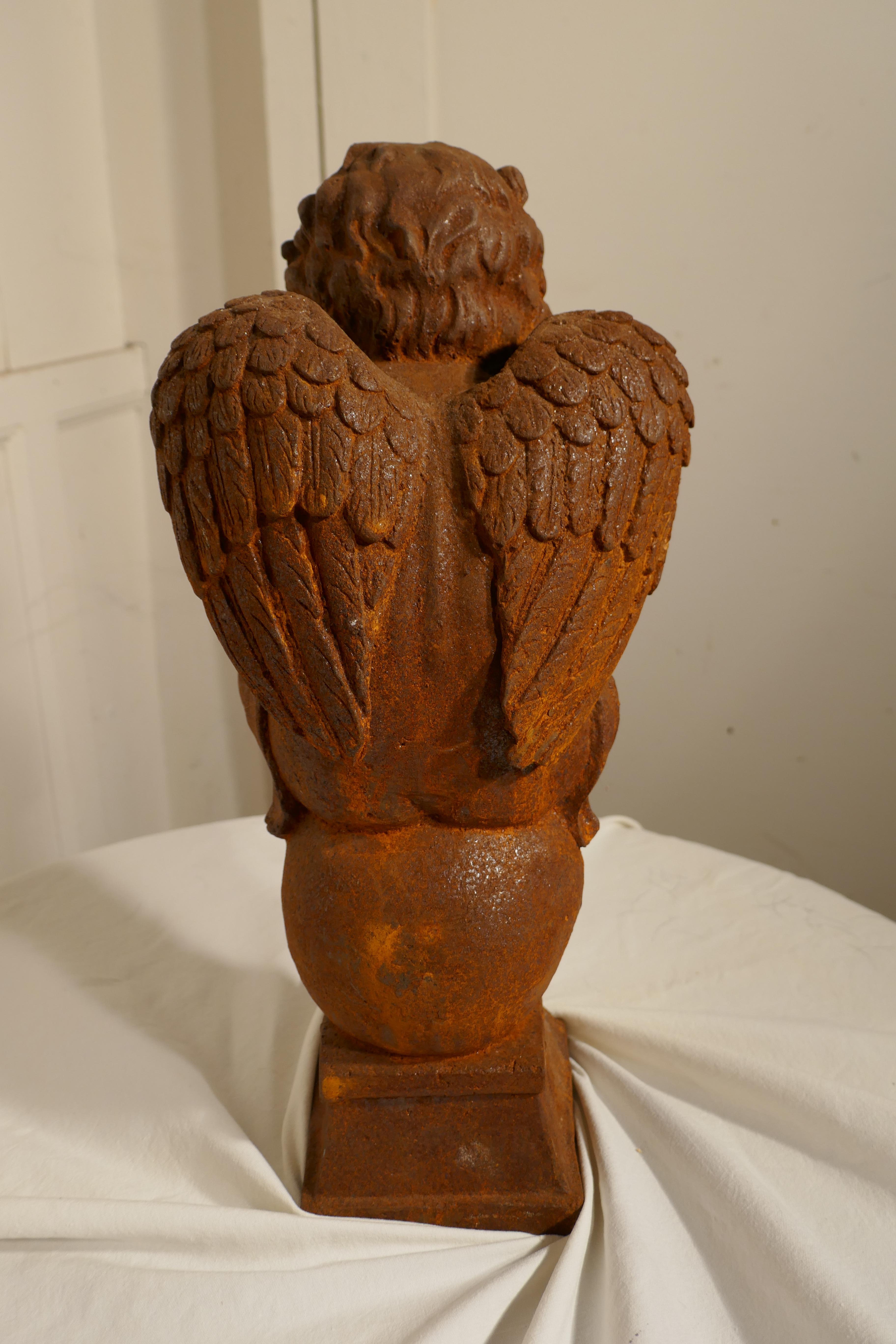 19th Century French Cast Iron Angel, Putti Deep in Thought In Good Condition In Chillerton, Isle of Wight