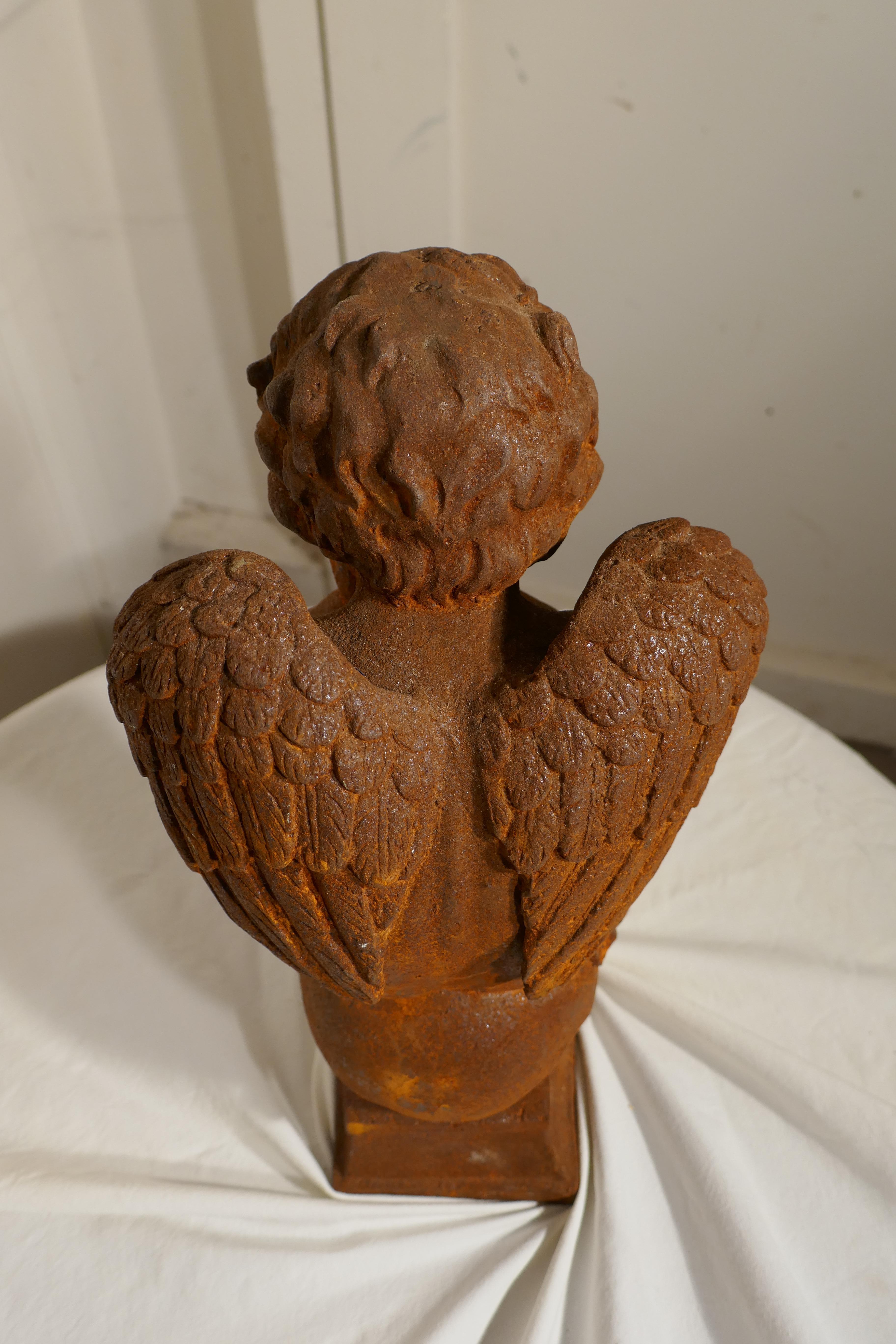 19th Century French Cast Iron Angel, Putti Deep in Thought 1