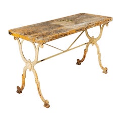 Table de bar en fonte française du 19ème siècle avec plateau en béton