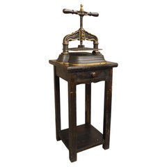 19th Century French Cast Iron Book Press on Wooden Stand