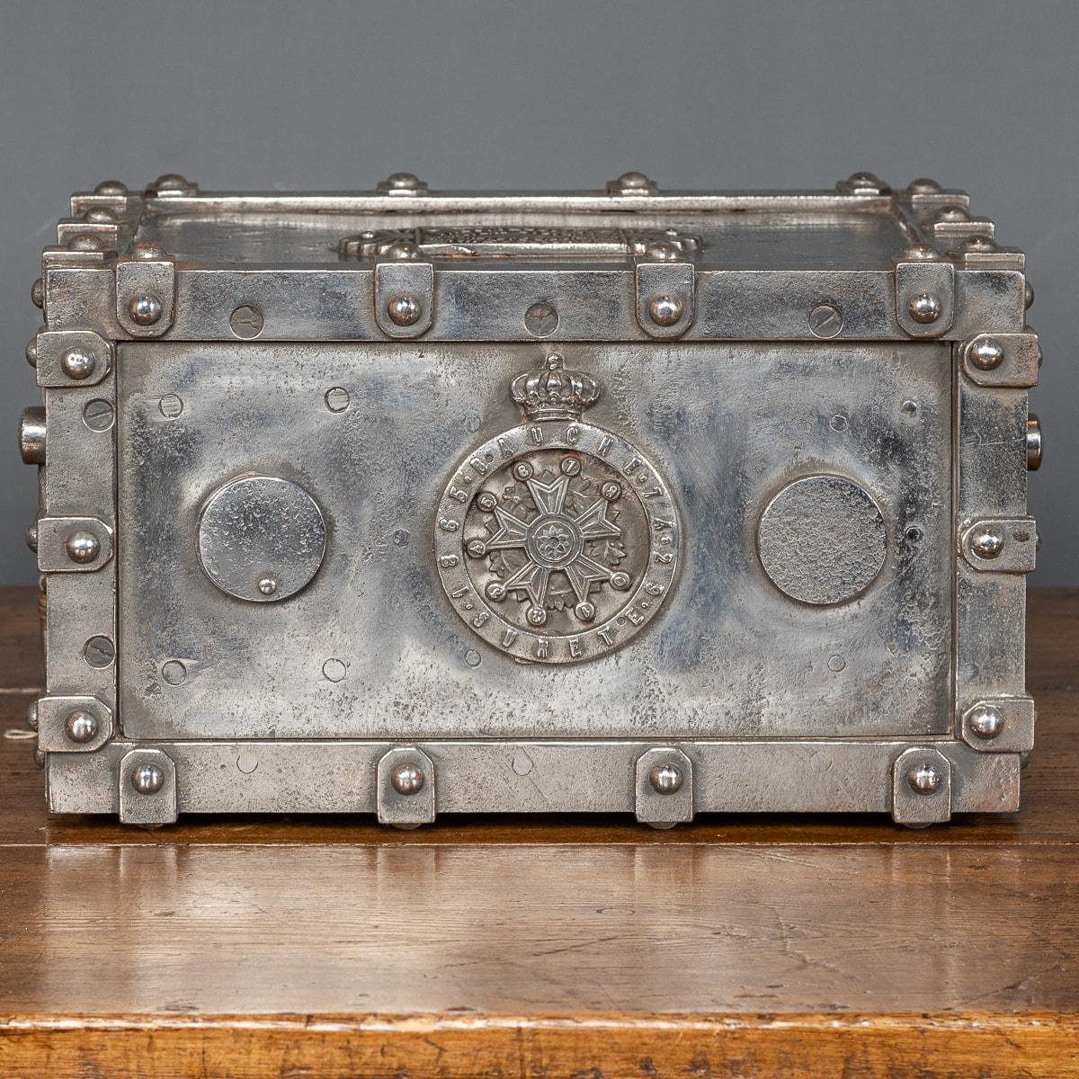19th Century French Cast Iron Bound Strong Box, circa 1880 In Good Condition In Royal Tunbridge Wells, Kent