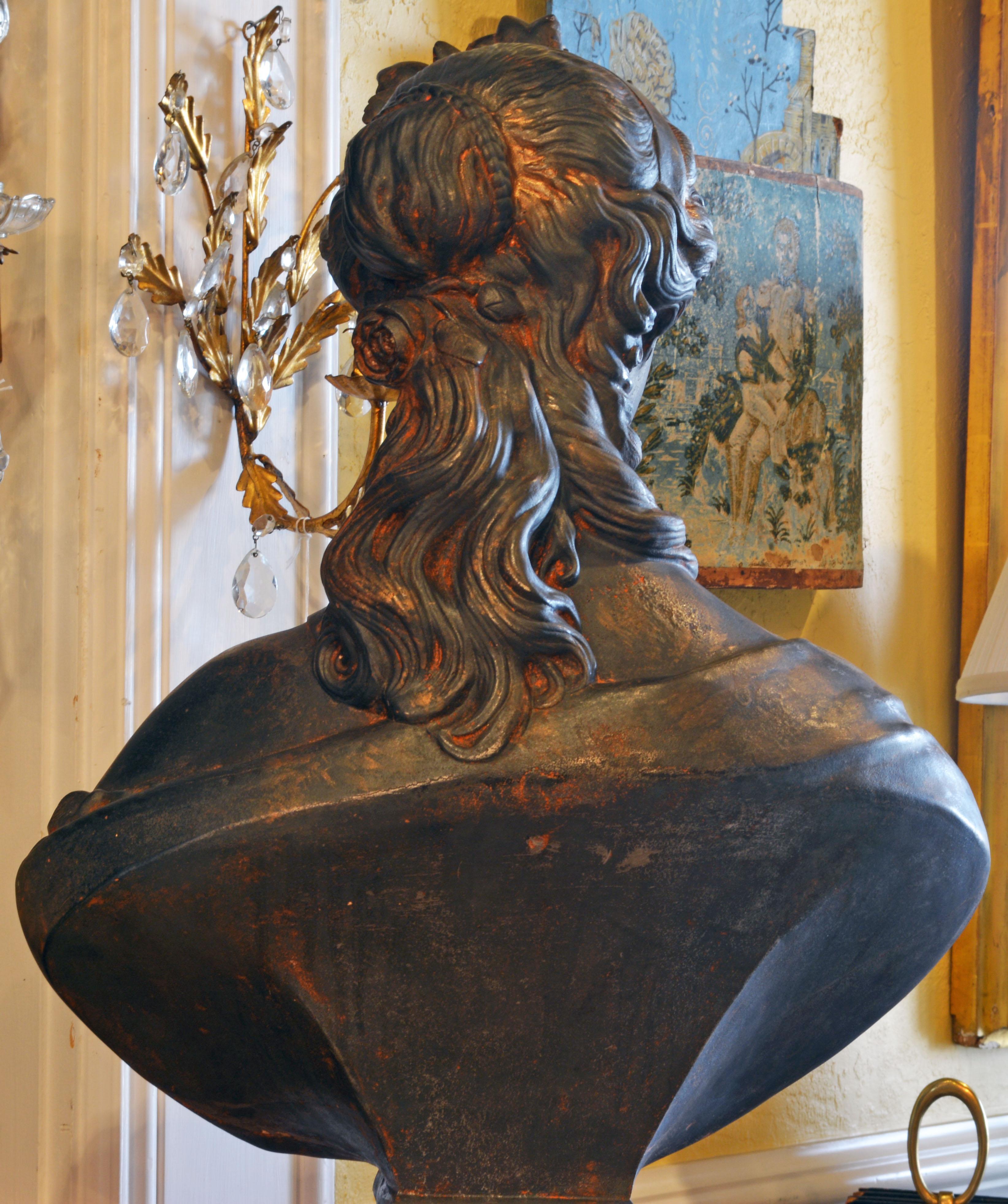 19th Century French Cast Iron Bust of a Young Lady by J. J. Ducel Foundry, Paris In Good Condition In Ft. Lauderdale, FL
