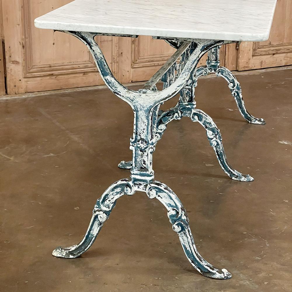 19th Century French Cast Iron Cafe Table ~ Sofa Table with Carrara Marble For Sale 4