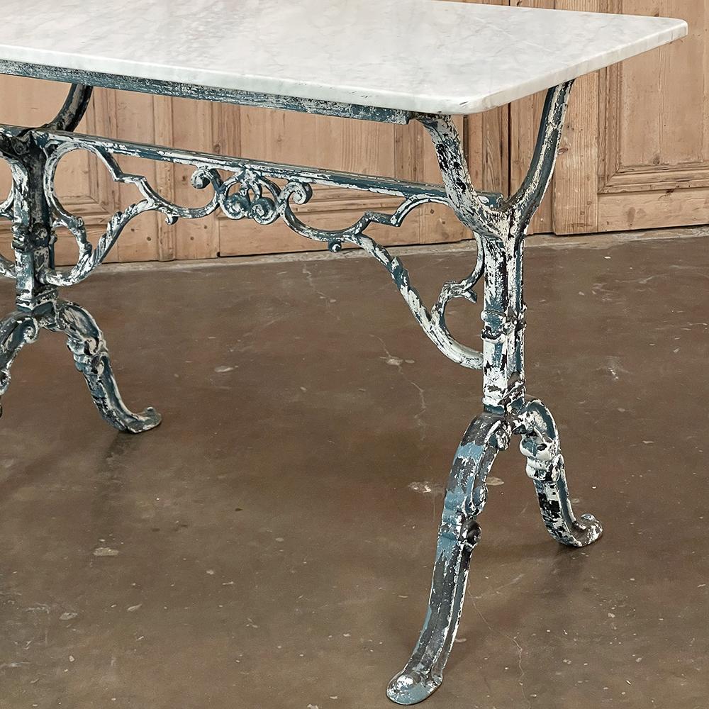 19th Century French Cast Iron Cafe Table, Sofa Table with Carrara Marble For Sale 5