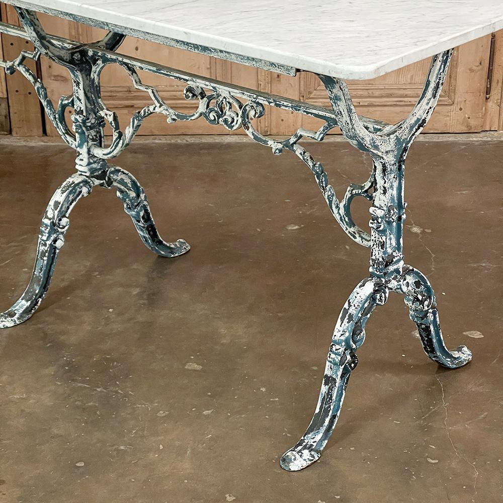 19th Century French Cast Iron Cafe Table ~ Sofa Table with Carrara Marble For Sale 5